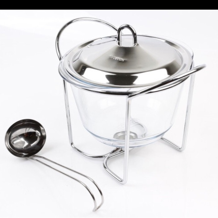 Prasmanan soup kaca/ Chafing dish stainless steel & Pyrex 4.0 L