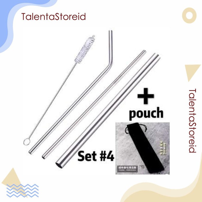 Sedotan Bubble Sedotan Stainless 4 in1 Free Pouch - Straw 4 in 1