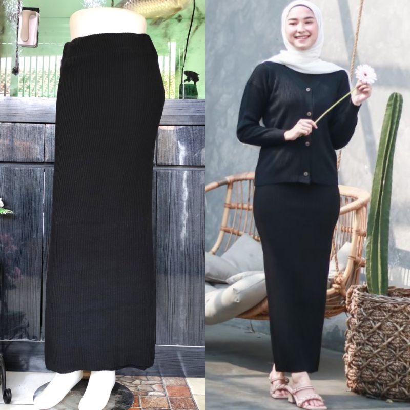 Rok Span Rajut Panjang Wanita Muat Bb 45-65kg