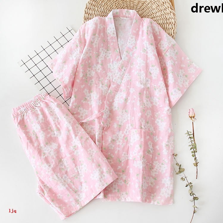 Setelan Piyama Model Kimono Celana Pendek Bahan Katun Gauze Gaya Jepang Untuk Wanita Shopee Indonesia