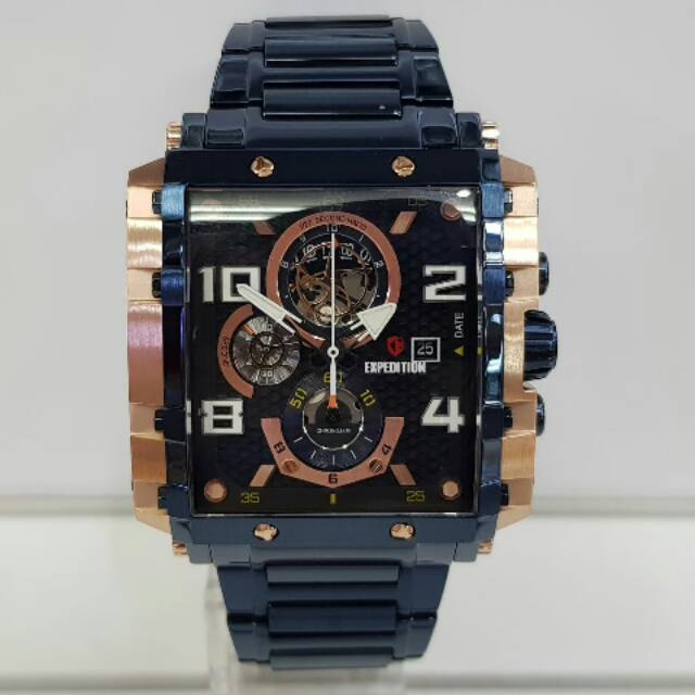Jam tangan expedition e6757 rantai pria biru Rose gold