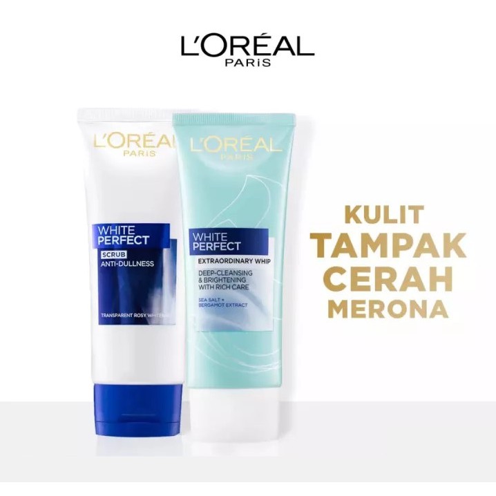 Loreal Paris White AURA Perfect Whip Foam / Scrub Anti Dullness Facial Wash 100ml / Milky Foam 50 ml - Pencuci Wajah BPOM - Sabun Cuci Muka L'oreal Sabun Pembersih Pencuci Wajah Foam Cleanser Pemcuci Face Wash