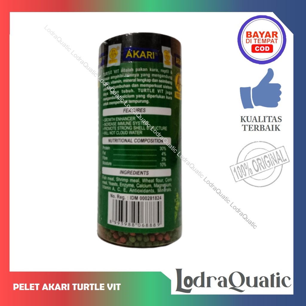 PELET AKARI TURTLE VIT IMMUNE BOOSTER AKARI TURTLE VIT PELET KURA KURA PELET KADAL AIR PELET SALAMANDER PELET TERAPIN PELET REPTIL AIR