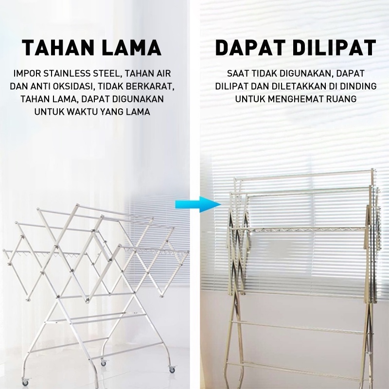 Jemuran Baju Stainless Steel Multi Bulat Tiang Besar Jemuran  Pakaian Baju Dapat Dilipat