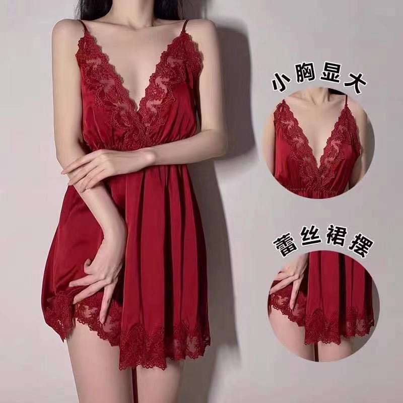 Sexy lingerie dress satin V neck renda baju tidur wanita dewasa