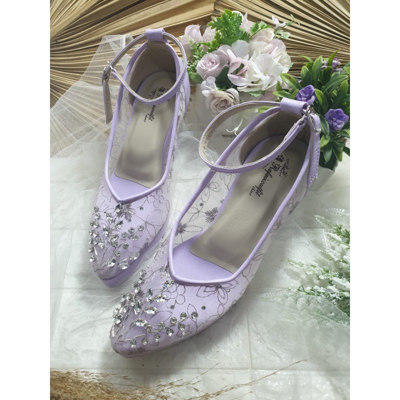 sepatu v merrisa lilac tali payet 9cm tahu