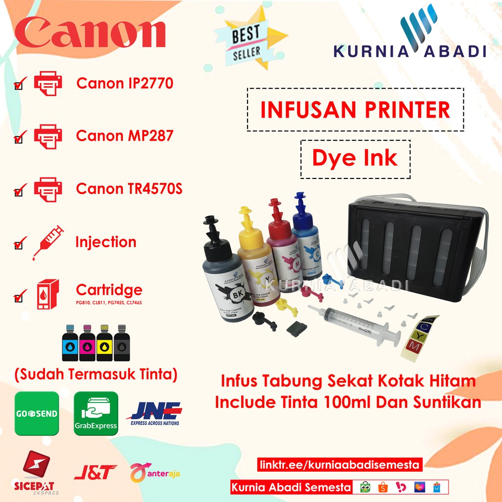 Paket Infus Tabung Printer Kotak Hitam Eksklusif + Tinta 100ml 4 Warna