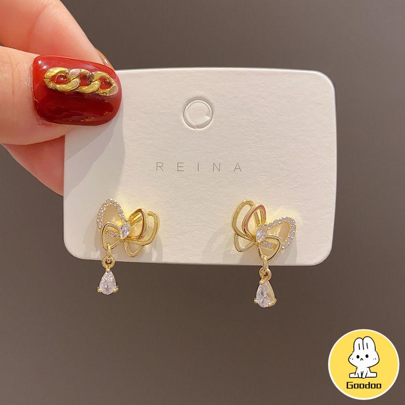 Gaya Korea Kupu-kupu Mutiara Kristal Anting-Anting Fashion Sederhana Anting Busur Elegan Perhiasan Aksesoris -Doo