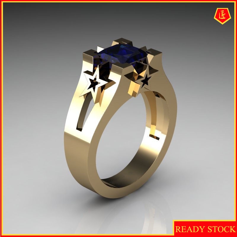 [Ready Stock]Luxury 18K Gold Inlaid Sapphire Ring Simple Personality
