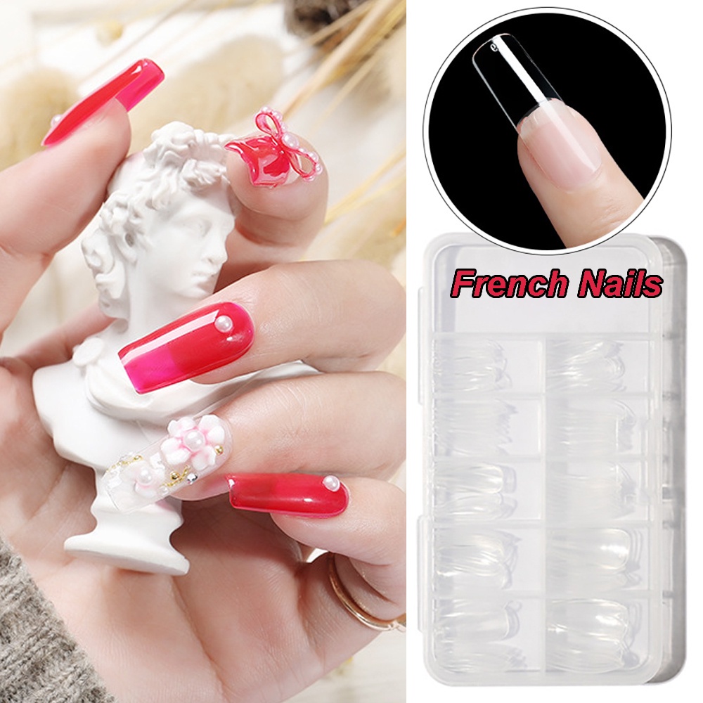 MXBEAUTY 100Pcs/box Ballerina False Nails Acrylic Press on Nails Nail Art Tools Artificial French Seamless Transparent Women Girls Full Cover Coffin Fake Nails