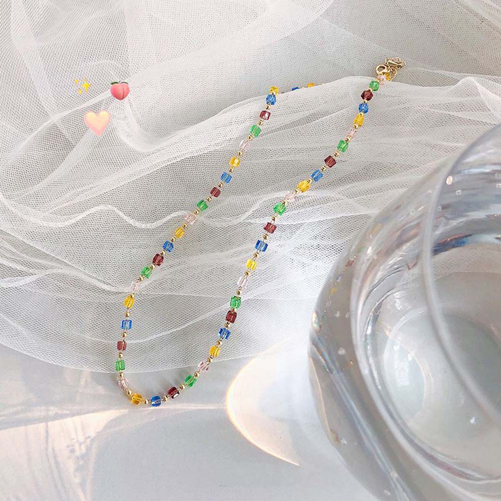 Needway  Temperament Beaded Necklace Personality Fashion Jewelry Clavicle Chain Women Wild Korean Girls Crystal Simple Choker/Multicolor