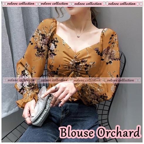 KALANTHA FASHION Chic Chiffon Top Vintage Blouse Wanita Motif Bunga Korean Style-1