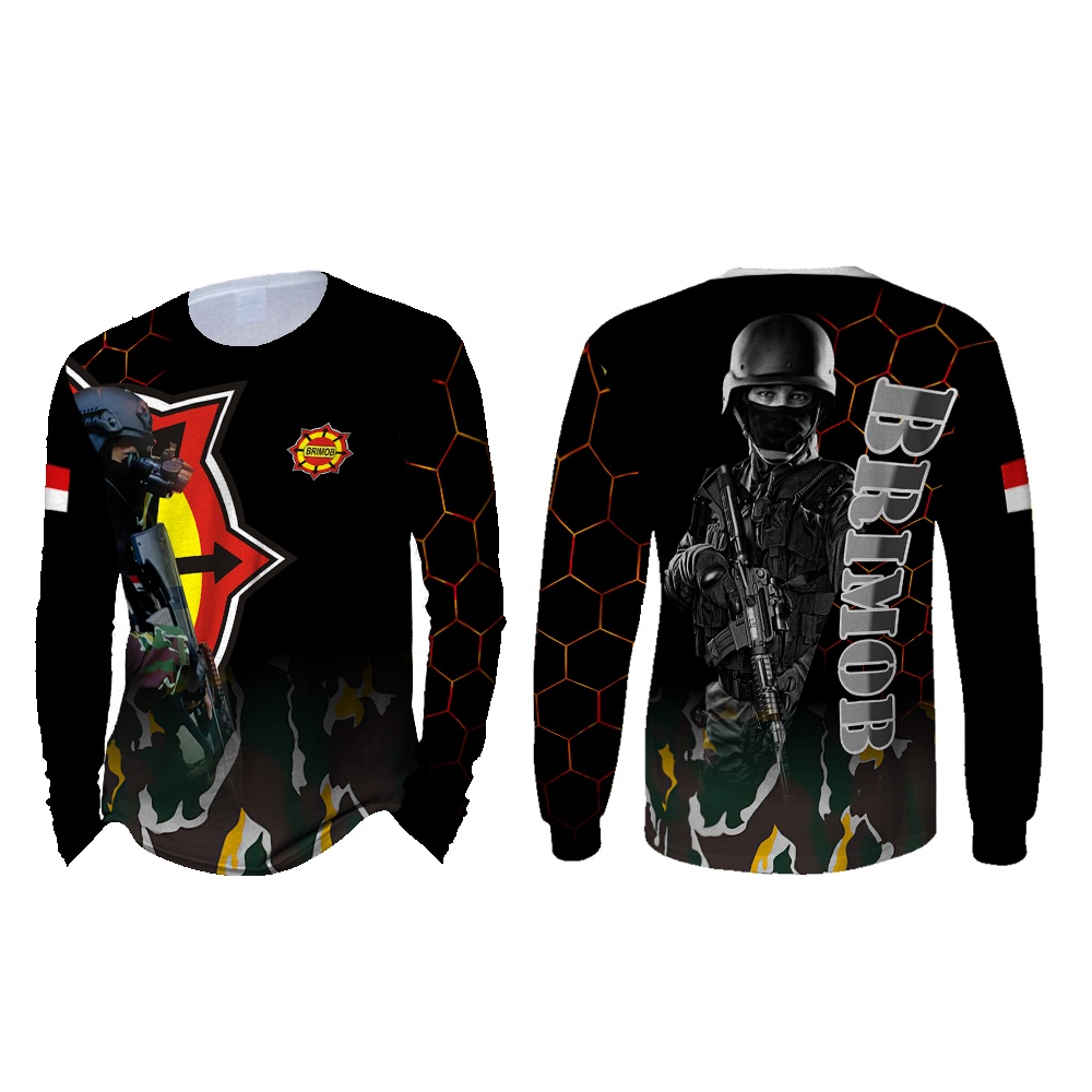 TiniShop || Kaos Brimob Lengan Panjang / Kaos Pria Brimob Indonesia FullPrint