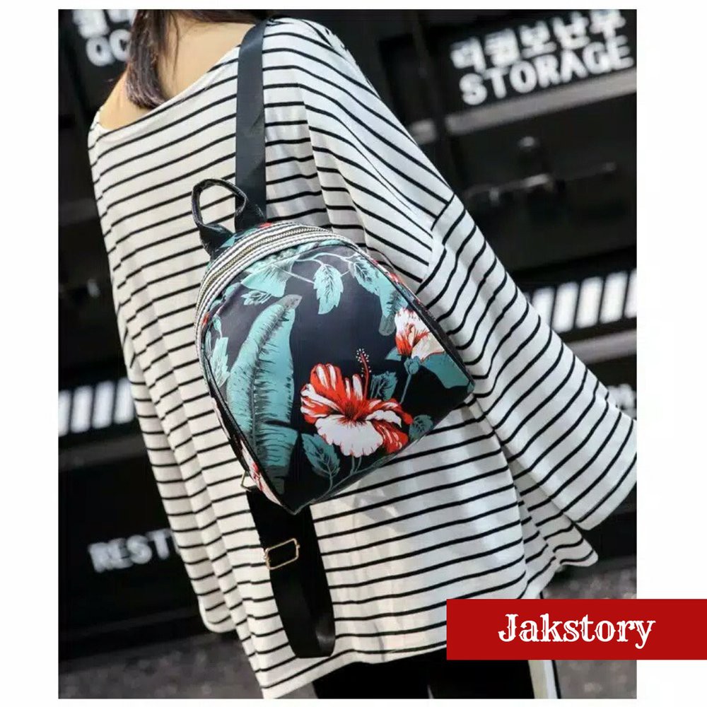 TAS RANSEL MINI WANITA BACKPACK MOTIF FLORAL KOREA Diskon