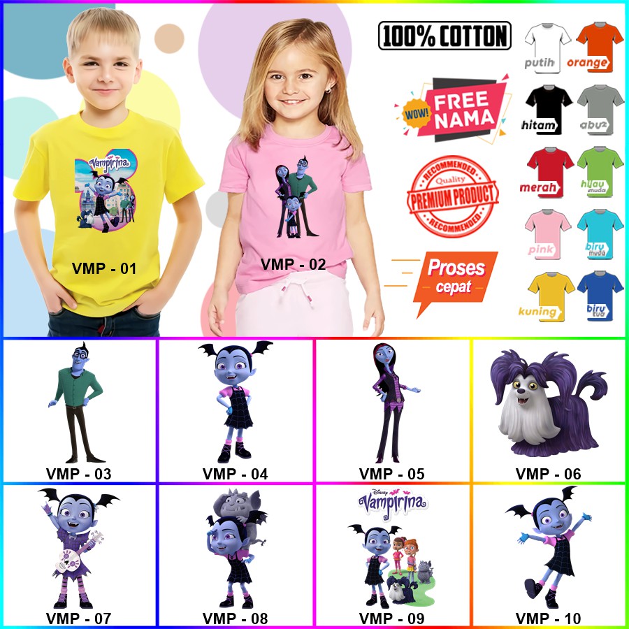 Baju Kaos ANAK DAN DEWASA VAMPIRINA COUPLE (FREE NAMA)