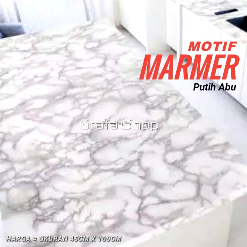 Stiker motif marmer putih abu sticker dekorasi dapur meja lantai