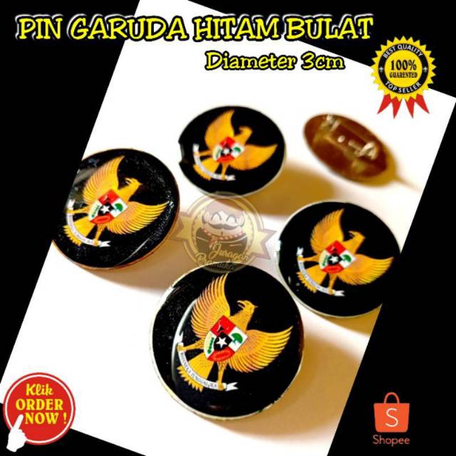 PIN GARUDA HITAM BULAT 3CM