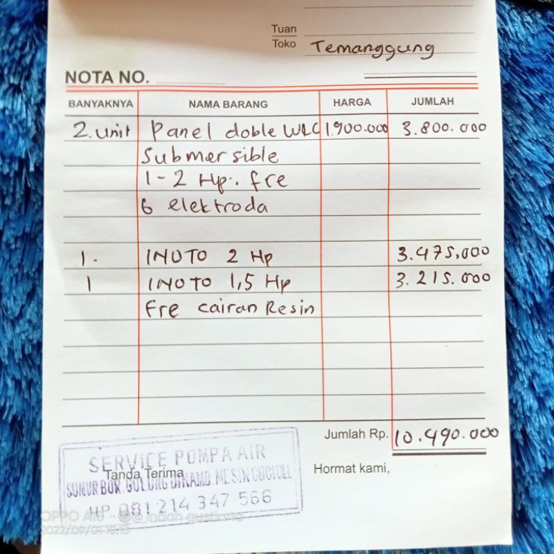 pesanan husus temanggung,2 unit panel submersible dobel wlc,dan 2 unit submersible inoto 2 hp, 1, 5 