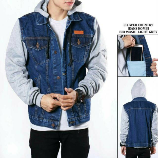 JAKET JEANS HODIE JUMBO - JAKET JEANS FLOWER JUMBO - JAKET JEANS COMBI FLACE