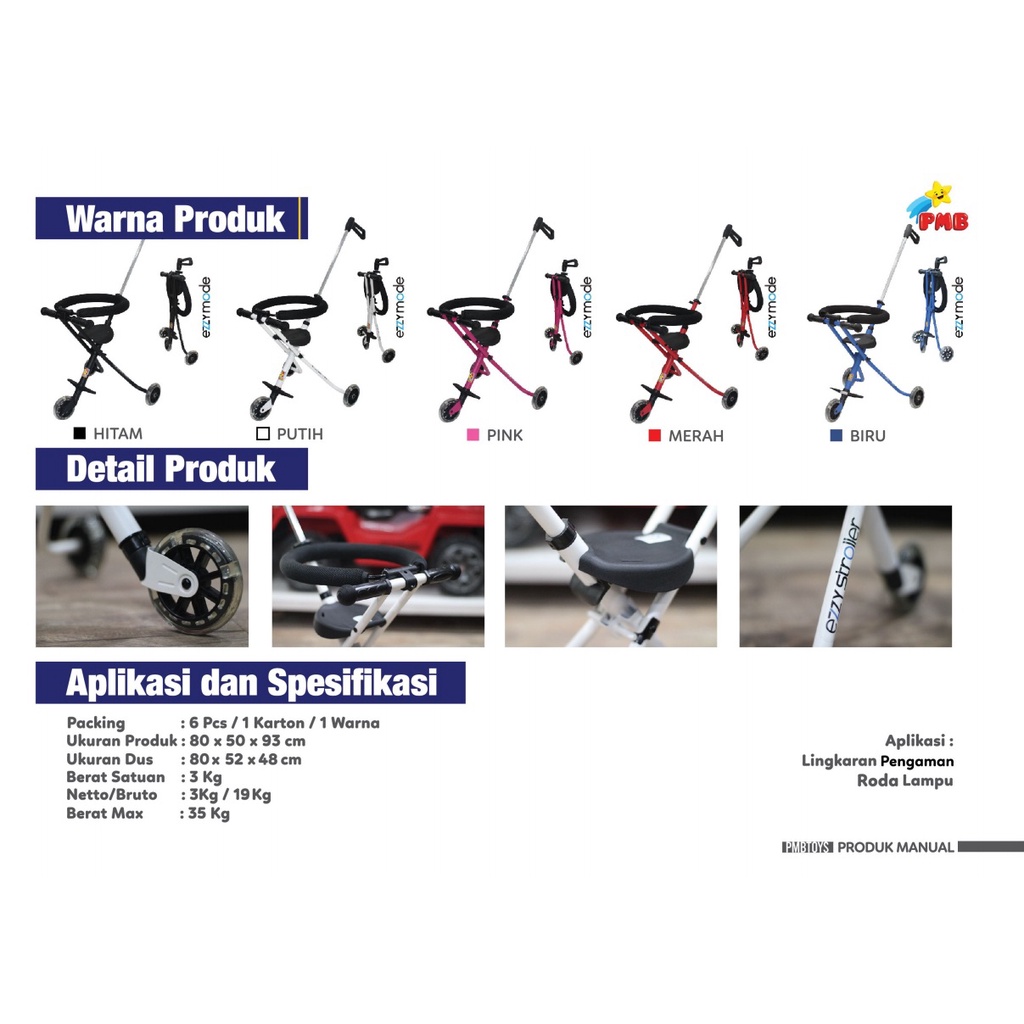 Stroller Anak PMB TOYS S05 Ezzy Kereta Dorong Bayi dan Balita Mode Portable Garansi Original SNI-2