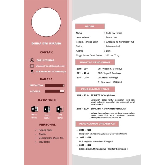 Jasa Desain Pembuatan CV dan Surat Lamaran Kerja Editable (Kode D)