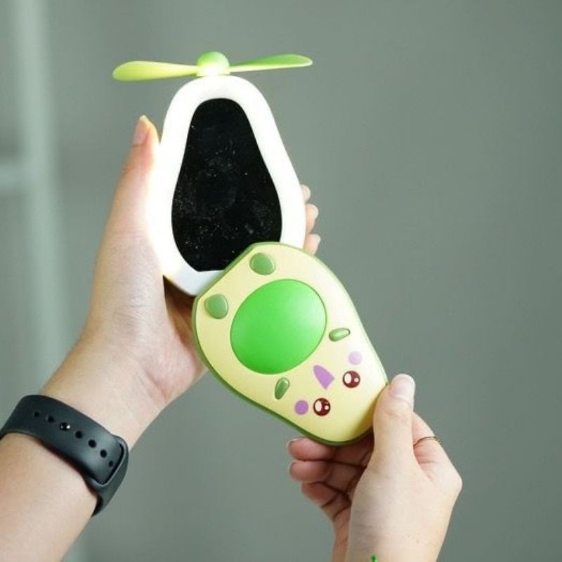 Kipas Cermin Lampu LED AVOCADO Mini Fan 3in1 Lampu Miror Usb Bentuk Alpukat Cute Kipas Mini Fan Terpopuler Kipas Motif Piro