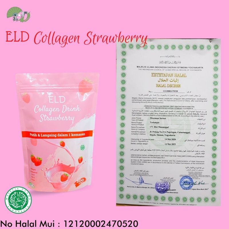 ELD Collagen Drink Pemutih Badan dan Pelangsing Badan dalam 1 kemasan Rasa Strawberry 50gr