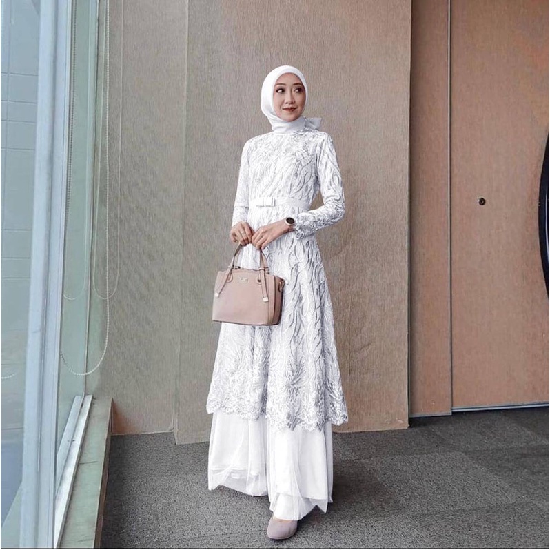 MAXI ALMIRA (M,L,XL,XXL) GAMIS MUSLIM MURAH GAMIS BRUKAT BEST SELLER TERLARIS GAMIS KONDANGAN GAMIS MURAH GAMIS MUSLIM-Putih