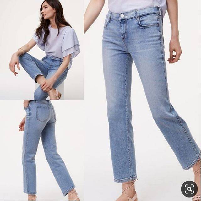 Loft Modern Destructed Straight Crop Jeans in Light Indigo Wash