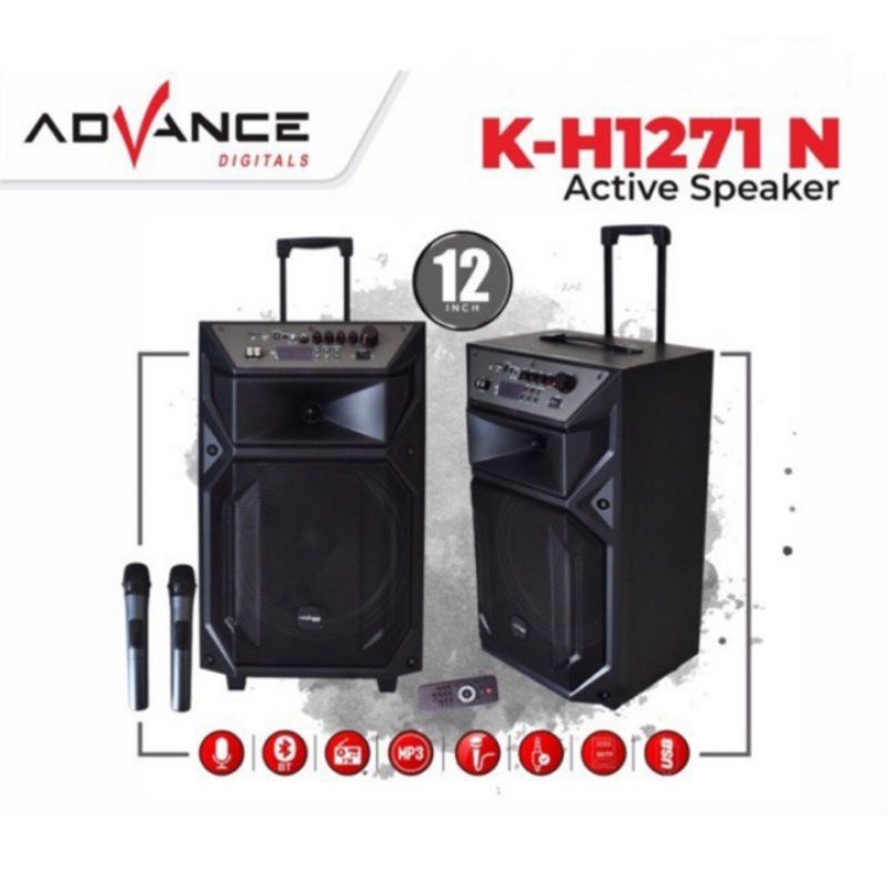 Speaker Active Portable Advance K-H1271N 12&quot; Wireless Bluetooth Free Mic