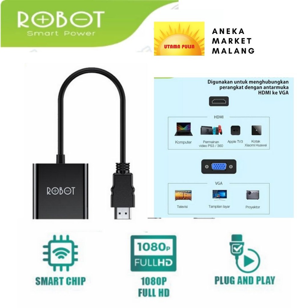 ROBOT RHV10 Converter Adapter HDMI TO VGA 1080P Without Audio &amp; Power ORIGINAL