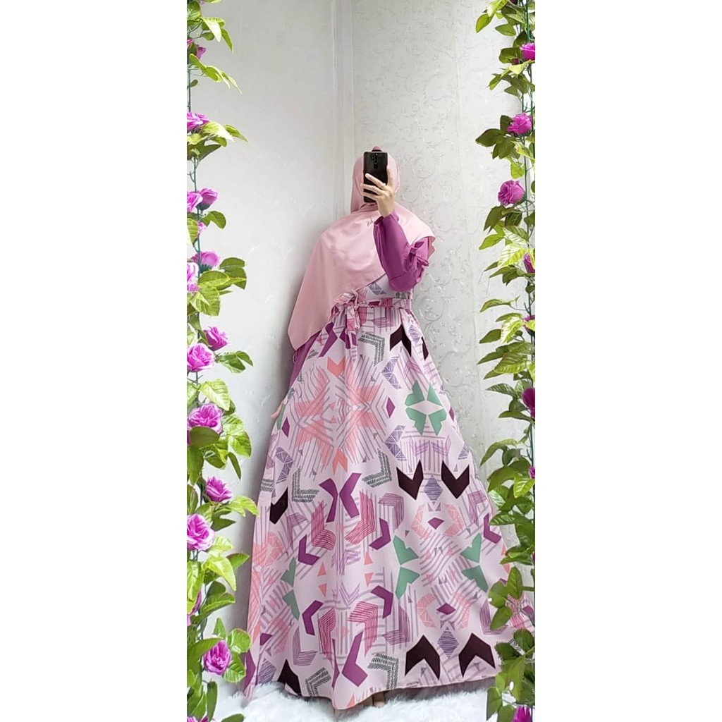 Gamis monalisa wolfis tangan pita syari muslim outfit alila WOLFIS OOTD terbaru