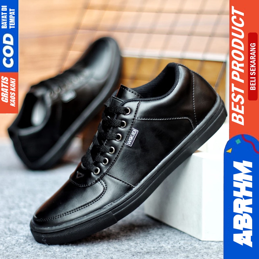 Sepatu Sneakers Pria Sepatu Casual Pria Kulit Pu Sepatu Kerja Kuliah Kondangan Sepatu Hitam Pria MANLY ABRHM