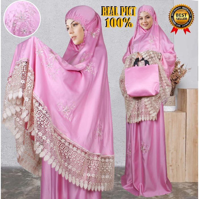 Mukena Dewasa Satin Velvet Motif Bunga Cantik Jahitan Berkualitas