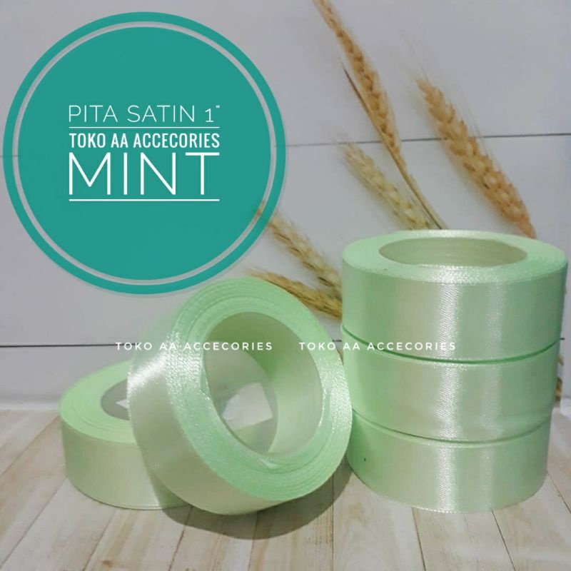 Pita satin HIJAU MINT termurah 2,5cm per rol