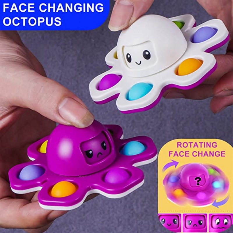 Pop Fidget Spinner Toys Face-Changing Octopus Simple Dimple Spinning Top Relief Anti-Anxiety Sensory Purple Toy for Kid