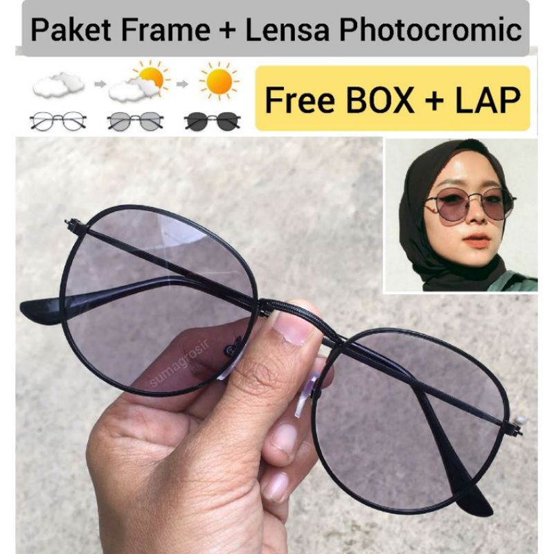 PROMO!!! Kacamata PHOTOCROMIC Gratis Helm Classic Pria Wanita Retro Kaca Datar