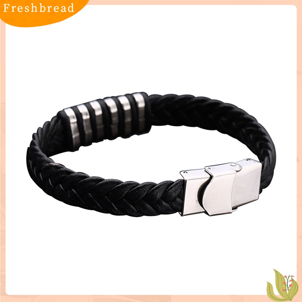 [TERLARIS]Braided Faux Leather Wristband Titanium Steel Men Bracelet Punk Bangle Jewelry