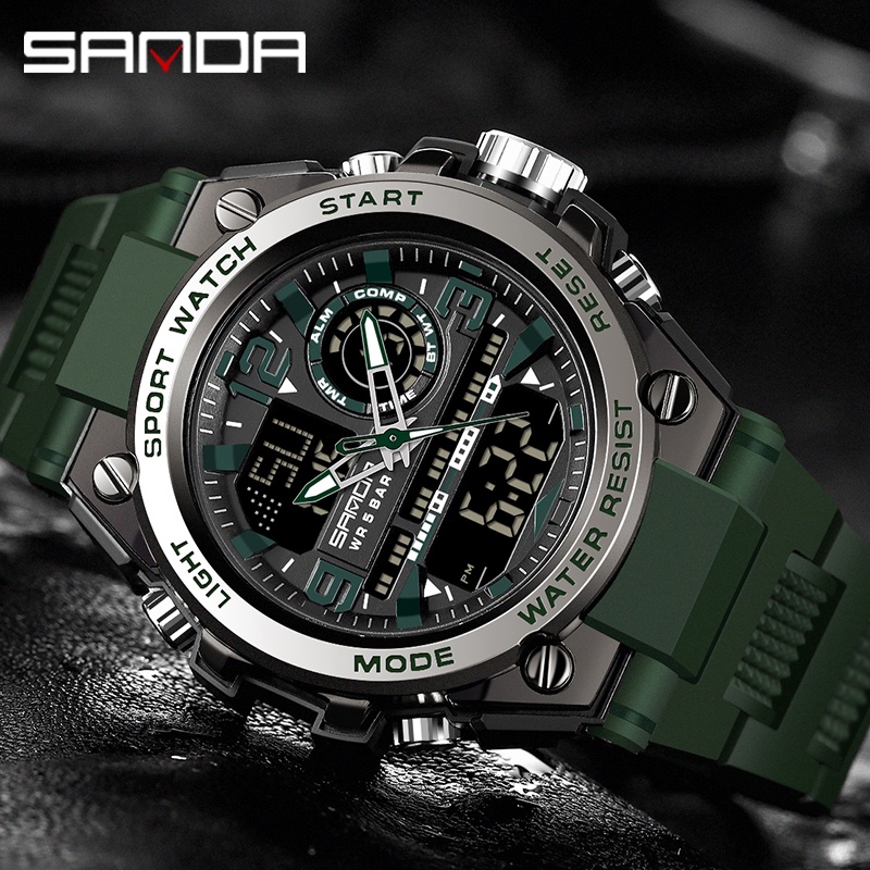 SANDA 6024 Jam Tangan Pria Digital Analog Tali Rubber Chronograph Anti Air WATCHKITE WKOS