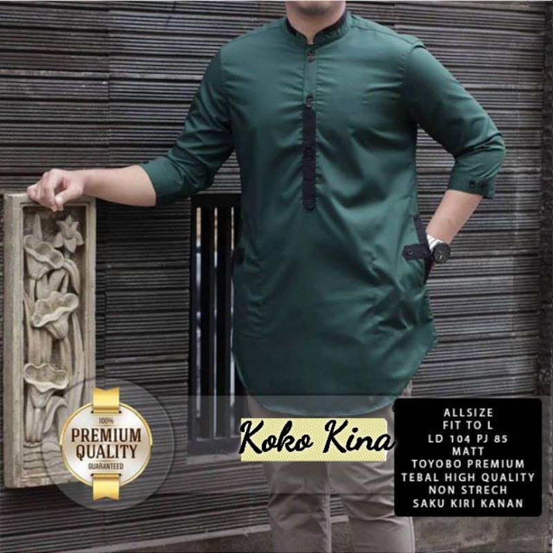 Baju Kemeja KURTA Koko Pria Laki Muslim Lengan 3/4 Bahan Katun Tebal Ukuran S M L XL XXL JUMBO Premi