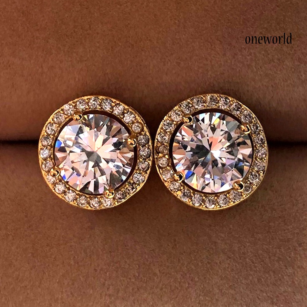 OW# Fashion Women Luxury Alloy Round Rhinestone Inlaid Stud Earrings Birthday Gift