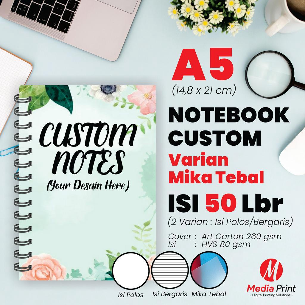 

Notebook Custom Spiral A5 / Block Note / Souvenir / Varian Mika Tebal Isi 50 lbr (100 Halaman)