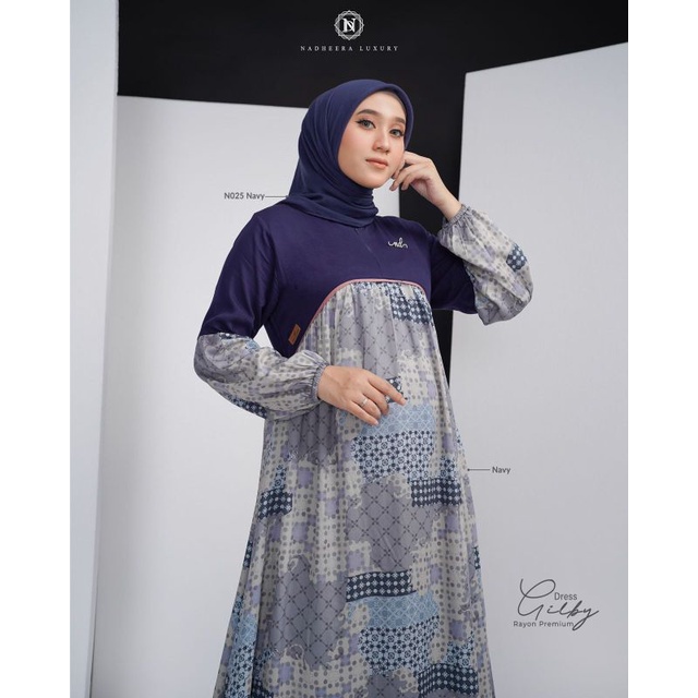 (Cod) ORI Gilby Dress Nadheera Luxury // Dress Kondangan Bahan Rayon Premium // Gamis Lebaran Simpel