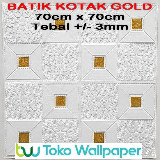 Wallpaper Dinding 3D Foam 70 x 70 cm Motif Batik Stiker-Kotak Gold 3mm