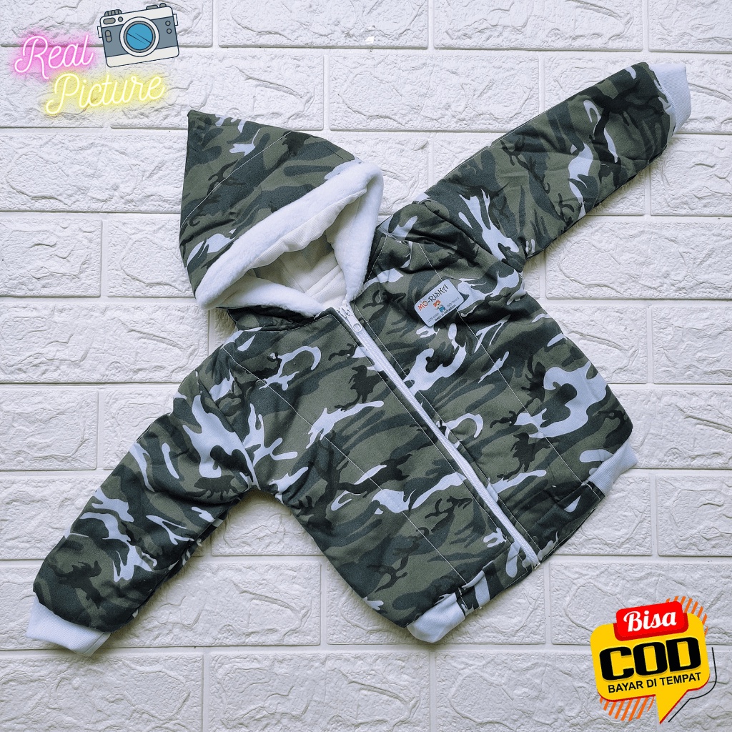 Jaket Hoodie Bayi Usia 0-9 Bulan Motif Loreng Tentara Meyriana Collection