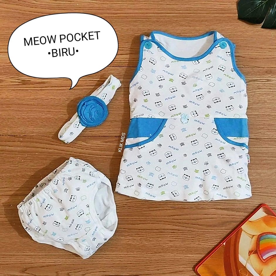 Setelan Bayi Laki - Laki  Usia 3-12 Bulan Motif Meow Pocket