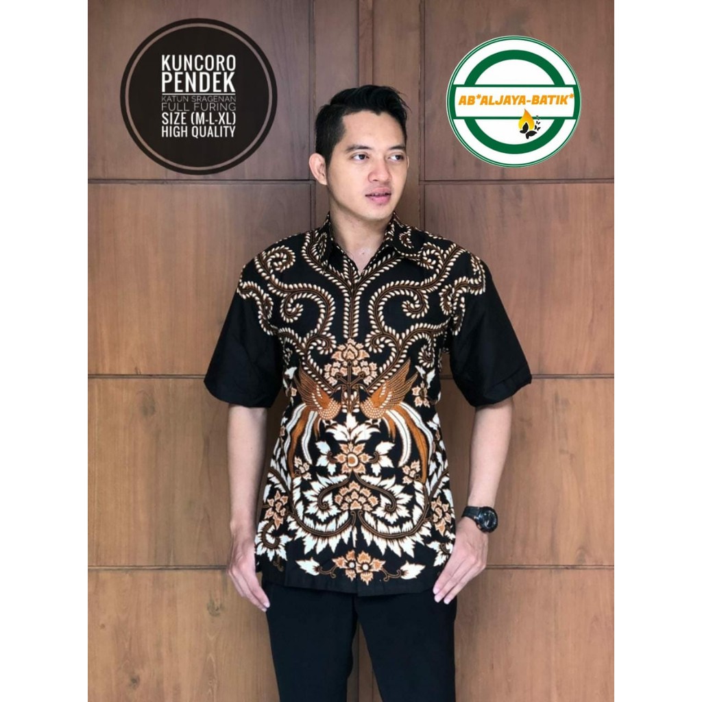 KUNCORO PENDEK Baju Kemeja Batik Pria Solo Premium Modern Lengan PENDEK Katun FULL FURING Aljaya