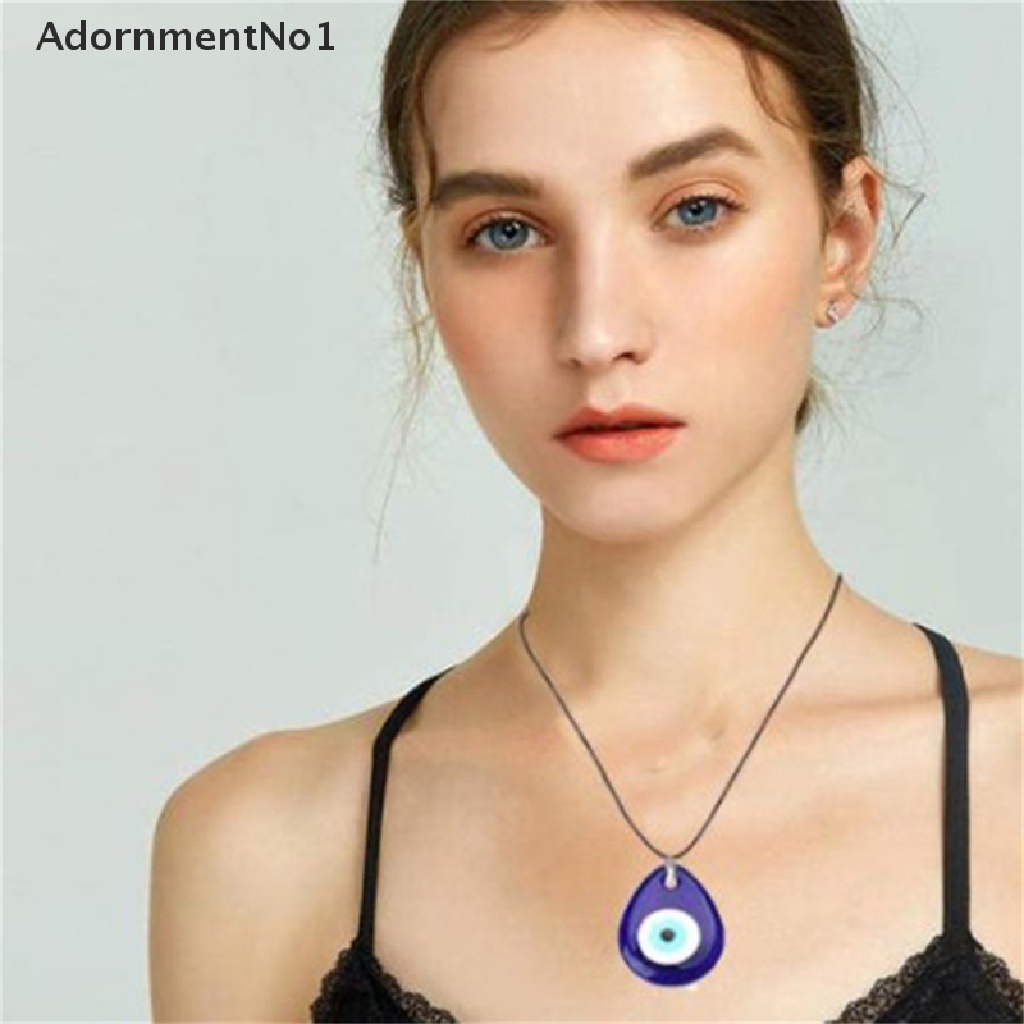 (AdornmentNo1) 1pc Kalung Rantai Dengan Liontin Evil Eye Kaca Biru 30mm Untuk Wanita