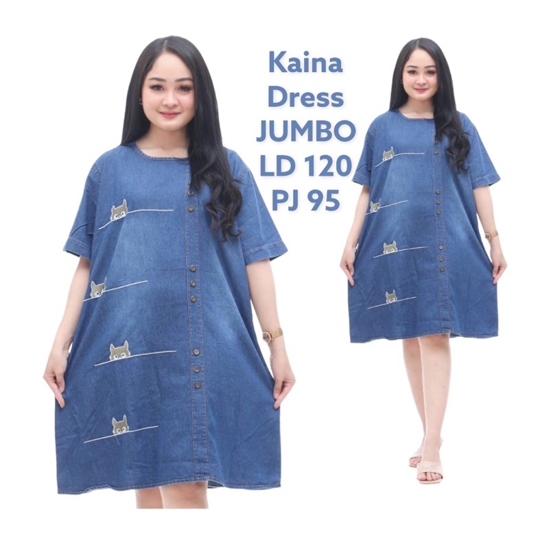 JUMBO DRESS DENIM ATASAN WANITA DRES MAXY LD 120 up