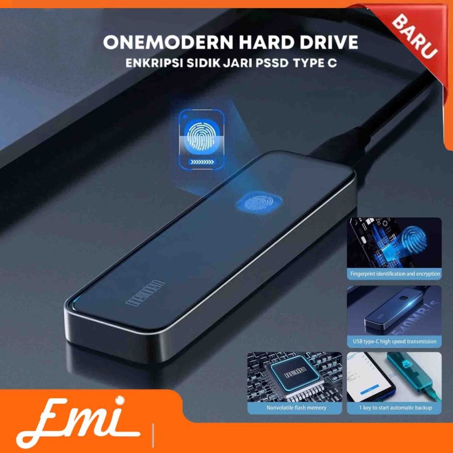 Onemodern Hard Drive Enkripsi Sidik Jari PSSD FIngerprint 500GB/1TB Type C